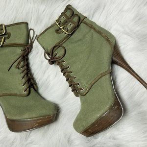 Women's Army Green High Heel Boots